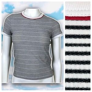 ❤️ TOPSHOP Striped Ribbed Baby Ringer Tee Basic Neutral Goth 90s Y2K Ska Petite
